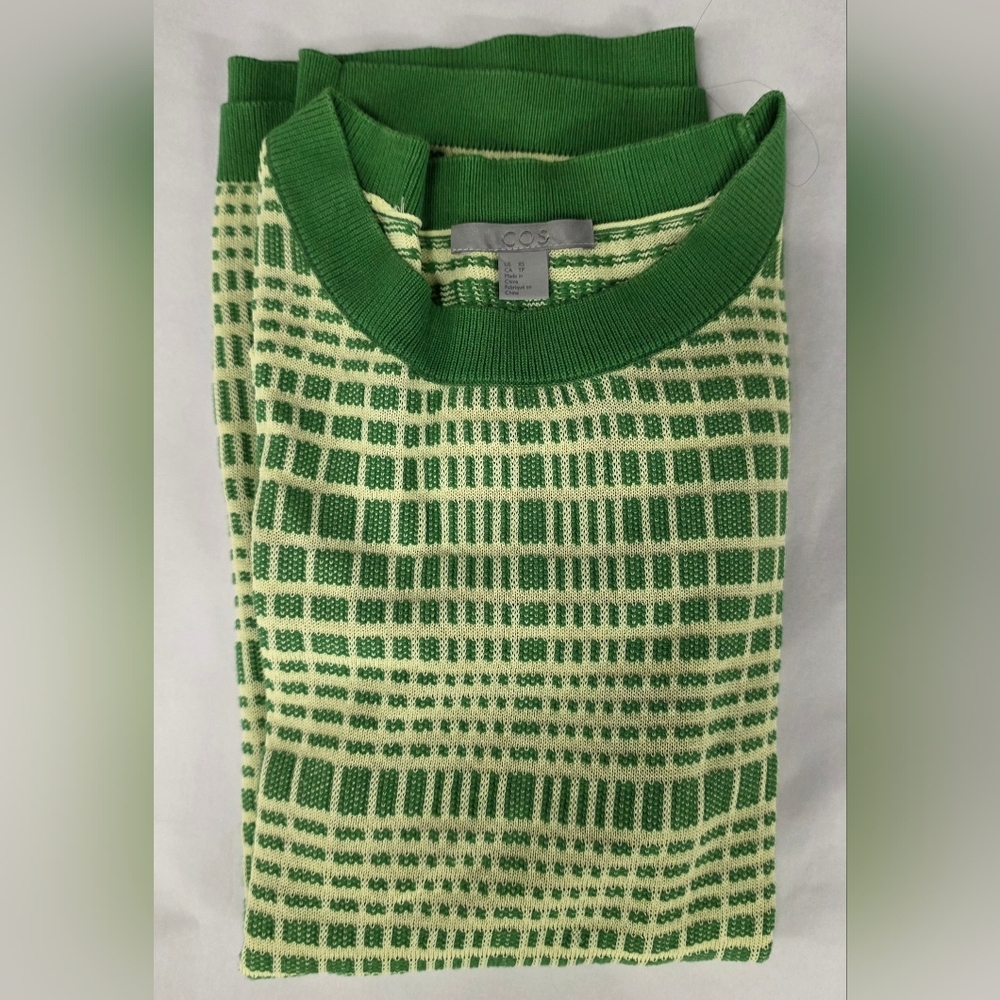 COS Anthropologie Lightweight Knit Top, Green Creamy Butter Yellow, X Small